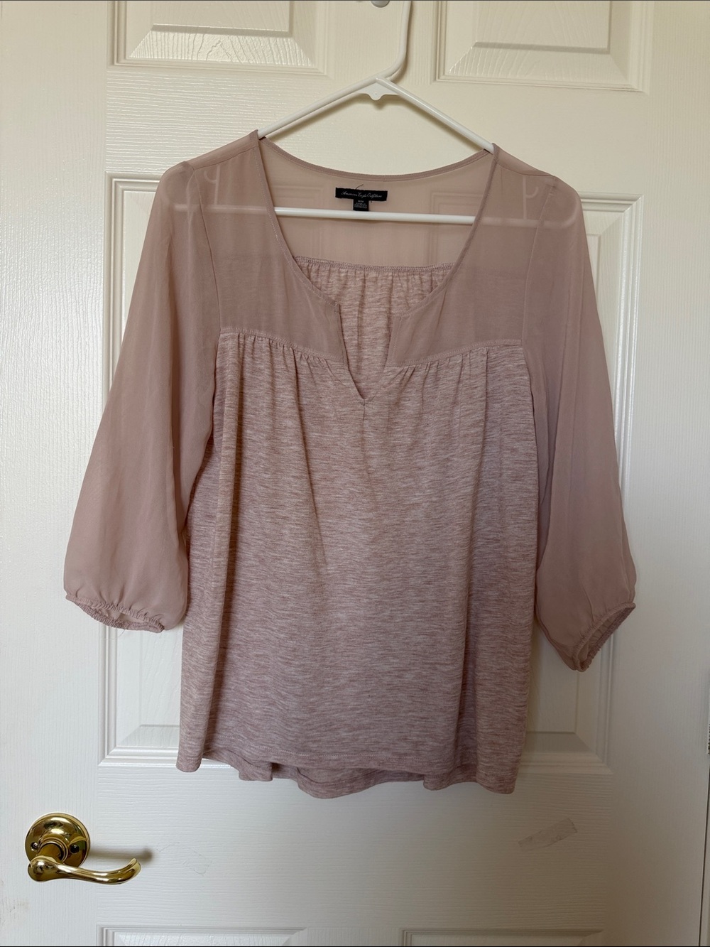 American Eagle Outfitters Dusty Mauve Split-Neck Peasant Blouse